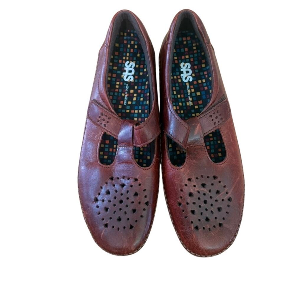 SAS Willow T-Strap Comfort Shoes Women Size 10 Narrow Brown Walnut Walking